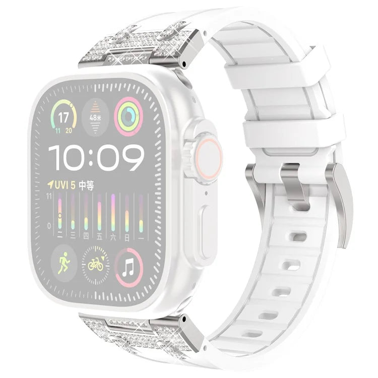 For Apple Watch Series 10 42mm / 9 8 7 41mm / SE (2023) SE (2022) SE 6 5 4 40mm / 3 2 1 38mm Rhinestone Silicone Rubber Strap