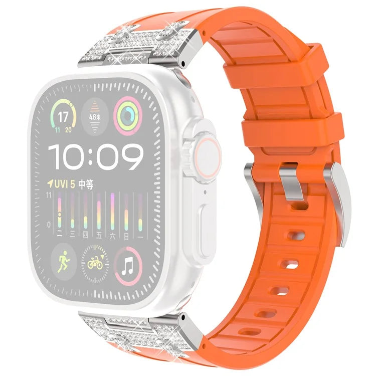 For Apple Watch Series 10 42mm / 9 8 7 41mm / SE (2023) SE (2022) SE 6 5 4 40mm / 3 2 1 38mm Rhinestone Silicone Rubber Strap