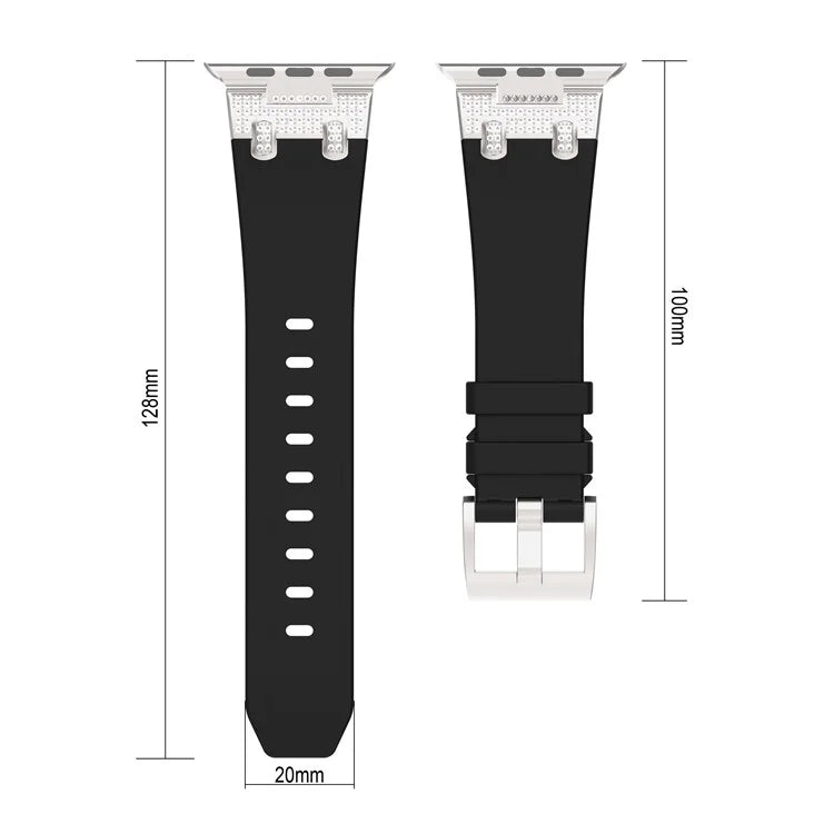 For Apple Watch Series 10 42mm / 9 8 7 41mm / SE (2023) SE (2022) SE 6 5 4 40mm / 3 2 1 38mm Rhinestone Silicone Rubber Strap