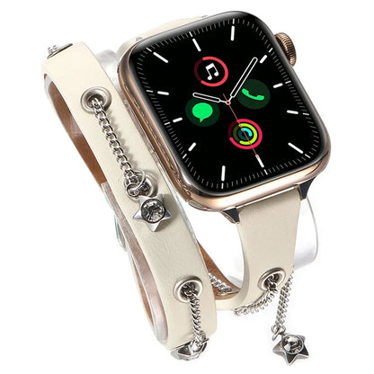 For Apple Watch Series 10 42mm / 9 8 7 41mm / SE (2023) SE (2022) SE 6 5 4 40mm / 3 2 1 38mm Star Chain Canvas Leather Watch Band