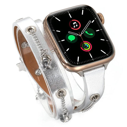For Apple Watch Series 10 42mm / 9 8 7 41mm / SE (2023) SE (2022) SE 6 5 4 40mm / 3 2 1 38mm Star Chain Canvas Leather Watch Band