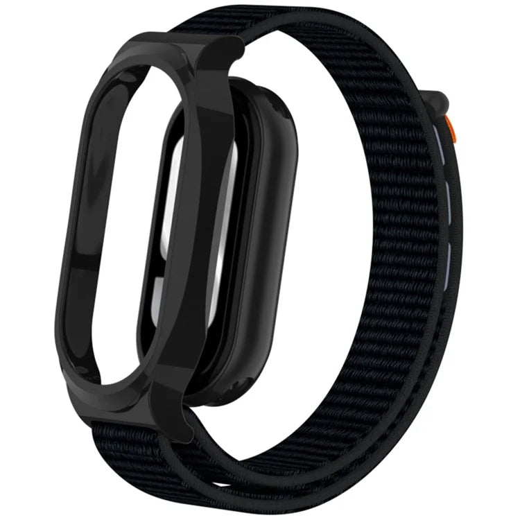 For Xiaomi Mi Band 9 / Smart Band 8 Watch Band Nylon Loop Wrist Strap with PC Watch Case