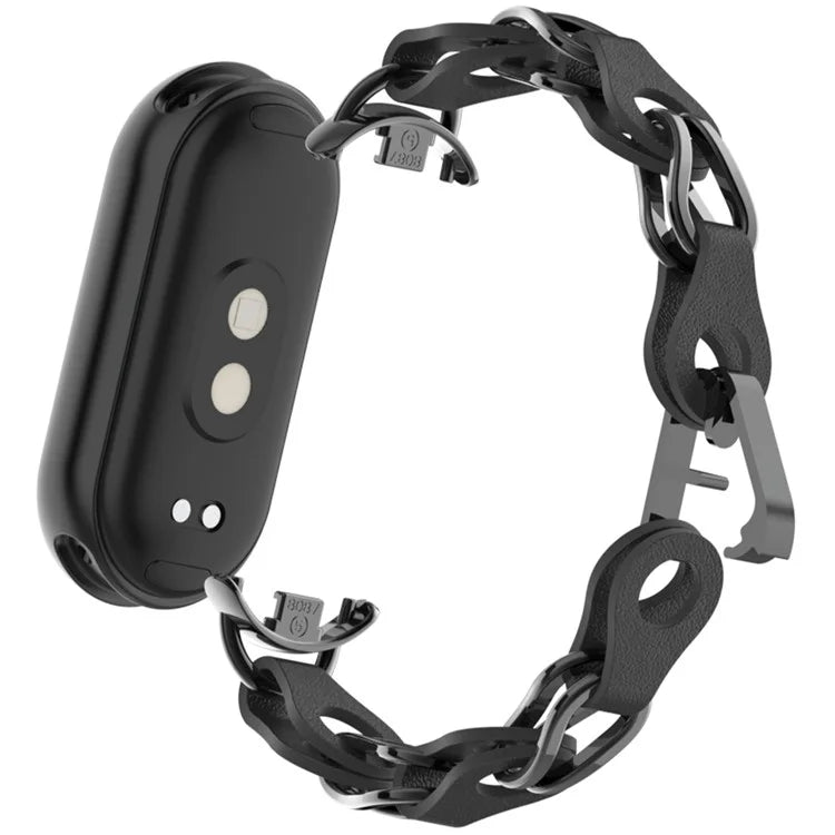For Xiaomi Mi Band 9  /  Smart Band 8 Watch Band Fashion Hollow Out Zinc Alloy + Leather Chain Strap