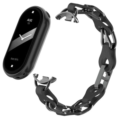 For Xiaomi Mi Band 9  /  Smart Band 8 Watch Band Fashion Hollow Out Zinc Alloy + Leather Chain Strap