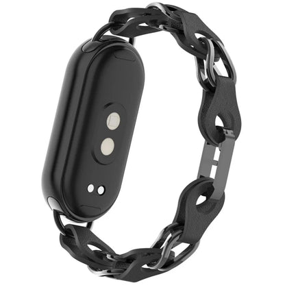For Xiaomi Mi Band 9  /  Smart Band 8 Watch Band Fashion Hollow Out Zinc Alloy + Leather Chain Strap