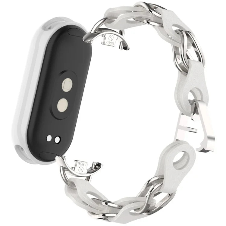 For Xiaomi Mi Band 9  /  Smart Band 8 Watch Band Fashion Hollow Out Zinc Alloy + Leather Chain Strap