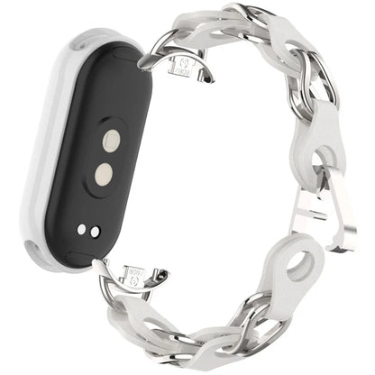 For Xiaomi Mi Band 9  /  Smart Band 8 Watch Band Fashion Hollow Out Zinc Alloy + Leather Chain Strap