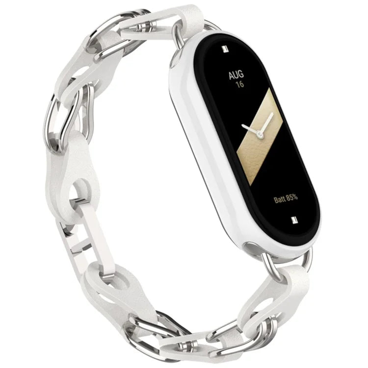 For Xiaomi Mi Band 9  /  Smart Band 8 Watch Band Fashion Hollow Out Zinc Alloy + Leather Chain Strap
