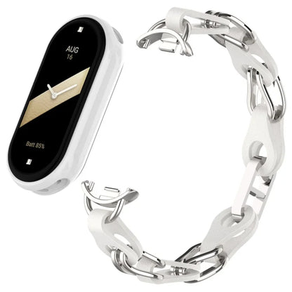 For Xiaomi Mi Band 9  /  Smart Band 8 Watch Band Fashion Hollow Out Zinc Alloy + Leather Chain Strap