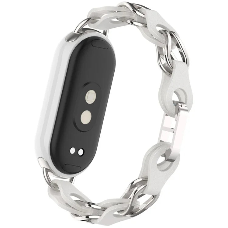 For Xiaomi Mi Band 9  /  Smart Band 8 Watch Band Fashion Hollow Out Zinc Alloy + Leather Chain Strap
