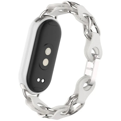 For Xiaomi Mi Band 9  /  Smart Band 8 Watch Band Fashion Hollow Out Zinc Alloy + Leather Chain Strap