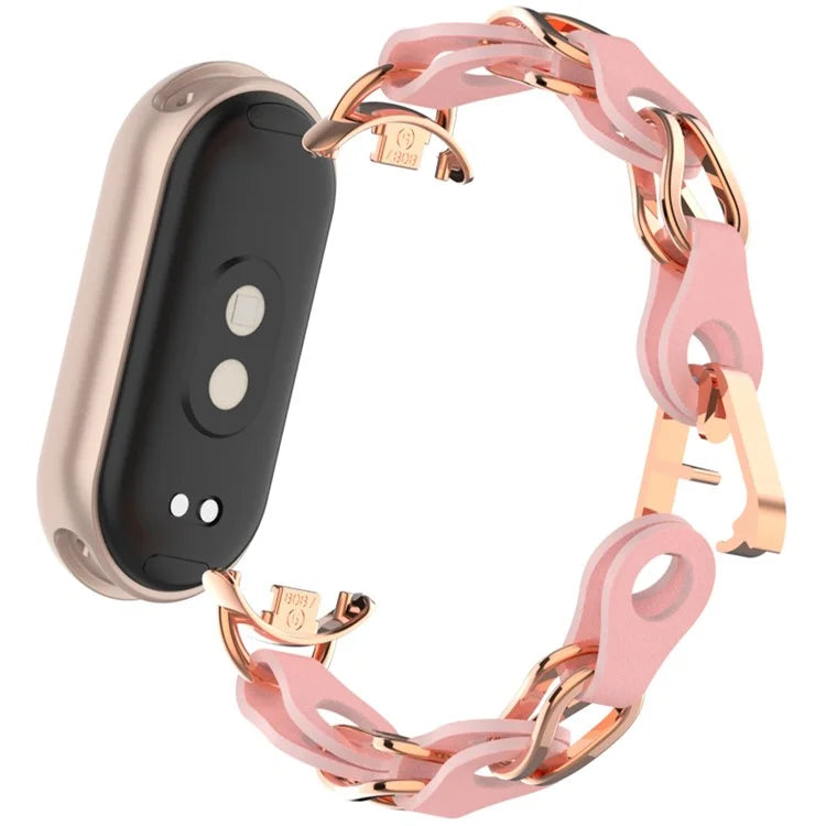 For Xiaomi Mi Band 9  /  Smart Band 8 Watch Band Fashion Hollow Out Zinc Alloy + Leather Chain Strap