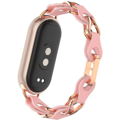 For Xiaomi Mi Band 9  /  Smart Band 8 Watch Band Fashion Hollow Out Zinc Alloy + Leather Chain Strap