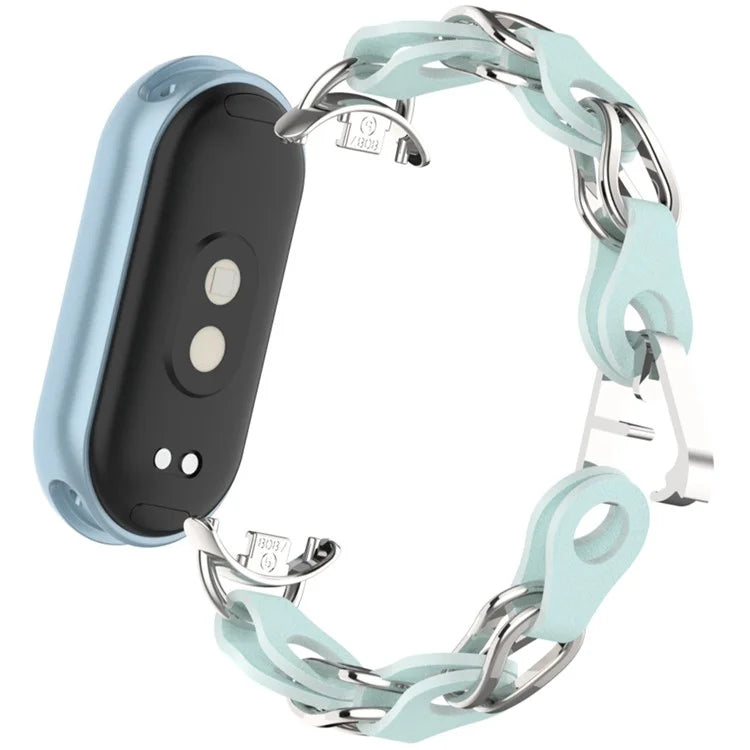 For Xiaomi Mi Band 9  /  Smart Band 8 Watch Band Fashion Hollow Out Zinc Alloy + Leather Chain Strap