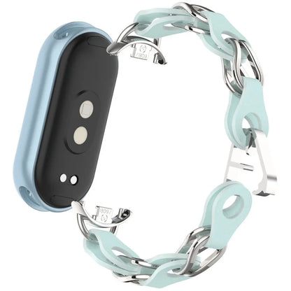 For Xiaomi Mi Band 9  /  Smart Band 8 Watch Band Fashion Hollow Out Zinc Alloy + Leather Chain Strap