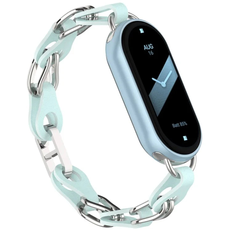 For Xiaomi Mi Band 9  /  Smart Band 8 Watch Band Fashion Hollow Out Zinc Alloy + Leather Chain Strap