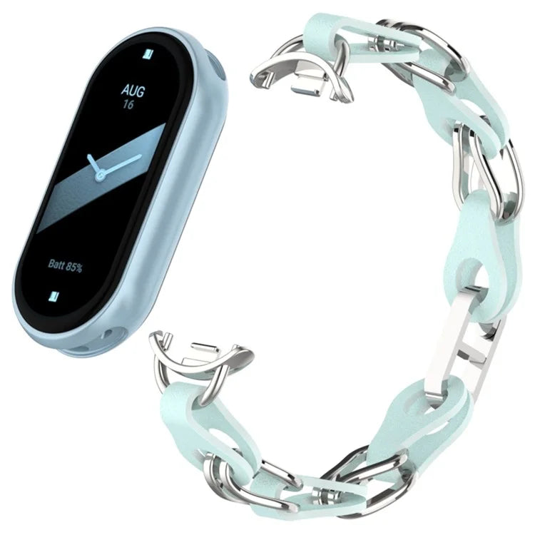 For Xiaomi Mi Band 9  /  Smart Band 8 Watch Band Fashion Hollow Out Zinc Alloy + Leather Chain Strap