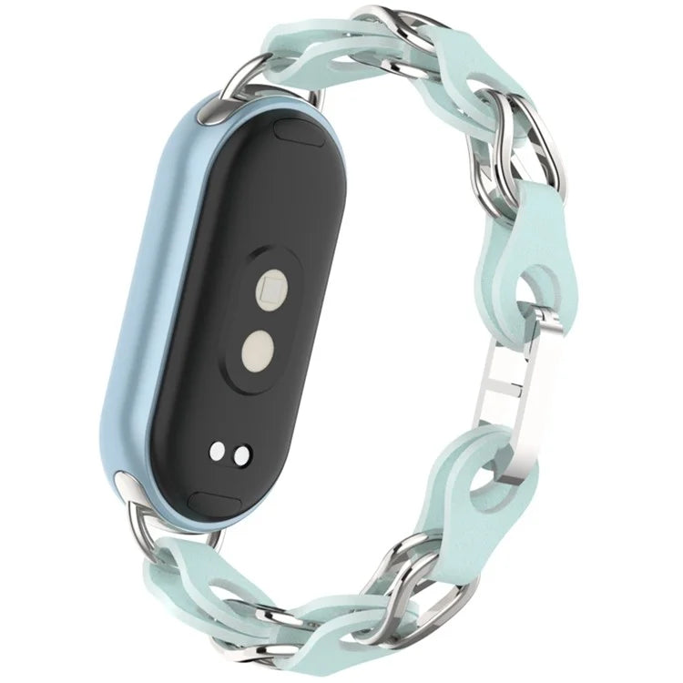 For Xiaomi Mi Band 9  /  Smart Band 8 Watch Band Fashion Hollow Out Zinc Alloy + Leather Chain Strap