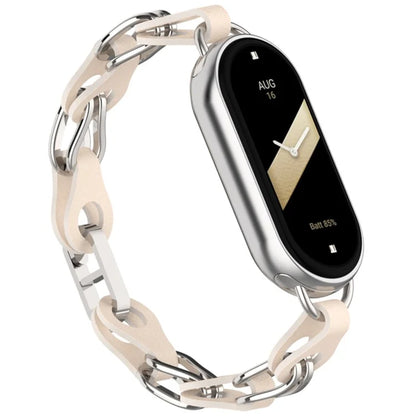 For Xiaomi Mi Band 9  /  Smart Band 8 Watch Band Fashion Hollow Out Zinc Alloy + Leather Chain Strap
