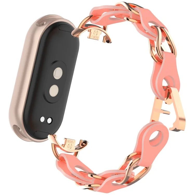 For Xiaomi Mi Band 9  /  Smart Band 8 Watch Band Fashion Hollow Out Zinc Alloy + Leather Chain Strap