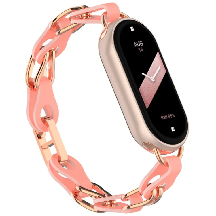 For Xiaomi Mi Band 9  /  Smart Band 8 Watch Band Fashion Hollow Out Zinc Alloy + Leather Chain Strap