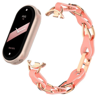For Xiaomi Mi Band 9  /  Smart Band 8 Watch Band Fashion Hollow Out Zinc Alloy + Leather Chain Strap