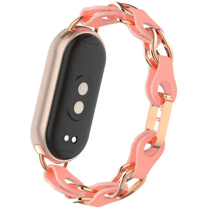 For Xiaomi Mi Band 9  /  Smart Band 8 Watch Band Fashion Hollow Out Zinc Alloy + Leather Chain Strap