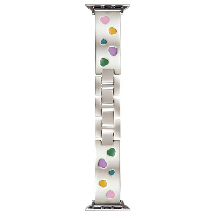 For Apple Watch Series 10 42mm / 9 8 7 41mm / SE (2023) SE (2022) SE 6 5 4 40mm / 3 2 1 38mm Epoxy Heart Pattern Metal Strap