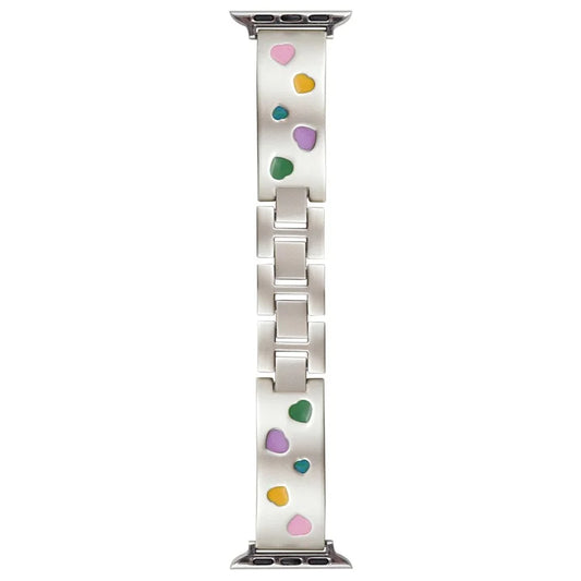 For Apple Watch Series 10 42mm / 9 8 7 41mm / SE (2023) SE (2022) SE 6 5 4 40mm / 3 2 1 38mm Epoxy Heart Pattern Metal Strap