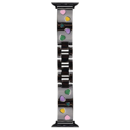 For Apple Watch Series 10 42mm / 9 8 7 41mm / SE (2023) SE (2022) SE 6 5 4 40mm / 3 2 1 38mm Epoxy Heart Pattern Metal Strap