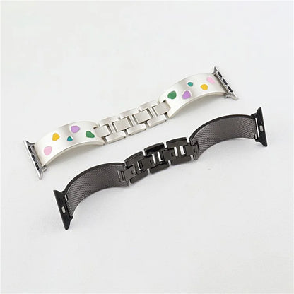 For Apple Watch Series 10 42mm / 9 8 7 41mm / SE (2023) SE (2022) SE 6 5 4 40mm / 3 2 1 38mm Epoxy Heart Pattern Metal Strap