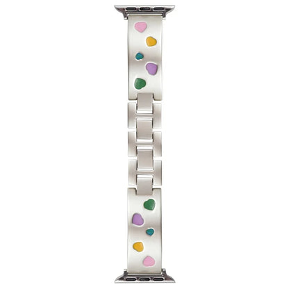For Apple Watch 10 46mm / Ultra 2 / Ultra 49mm / 9 8 7 45mm / SE (2023) SE (2022) SE 6 5 4 44mm / 3 2 1 42mm Epoxy Heart Pattern Metal Strap