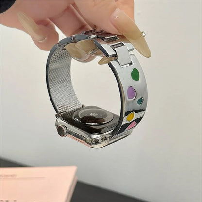 For Apple Watch 10 46mm / Ultra 2 / Ultra 49mm / 9 8 7 45mm / SE (2023) SE (2022) SE 6 5 4 44mm / 3 2 1 42mm Epoxy Heart Pattern Metal Strap
