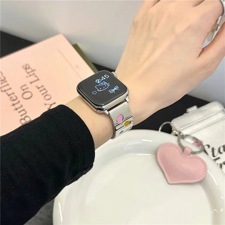 For Apple Watch 10 46mm / Ultra 2 / Ultra 49mm / 9 8 7 45mm / SE (2023) SE (2022) SE 6 5 4 44mm / 3 2 1 42mm Epoxy Heart Pattern Metal Strap