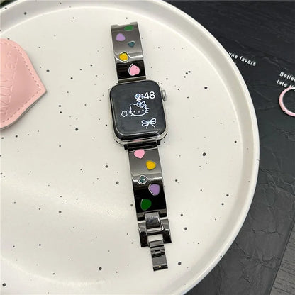 For Apple Watch 10 46mm / Ultra 2 / Ultra 49mm / 9 8 7 45mm / SE (2023) SE (2022) SE 6 5 4 44mm / 3 2 1 42mm Epoxy Heart Pattern Metal Strap
