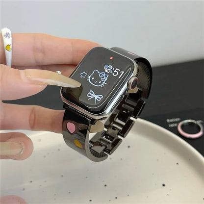 For Apple Watch 10 46mm / Ultra 2 / Ultra 49mm / 9 8 7 45mm / SE (2023) SE (2022) SE 6 5 4 44mm / 3 2 1 42mm Epoxy Heart Pattern Metal Strap