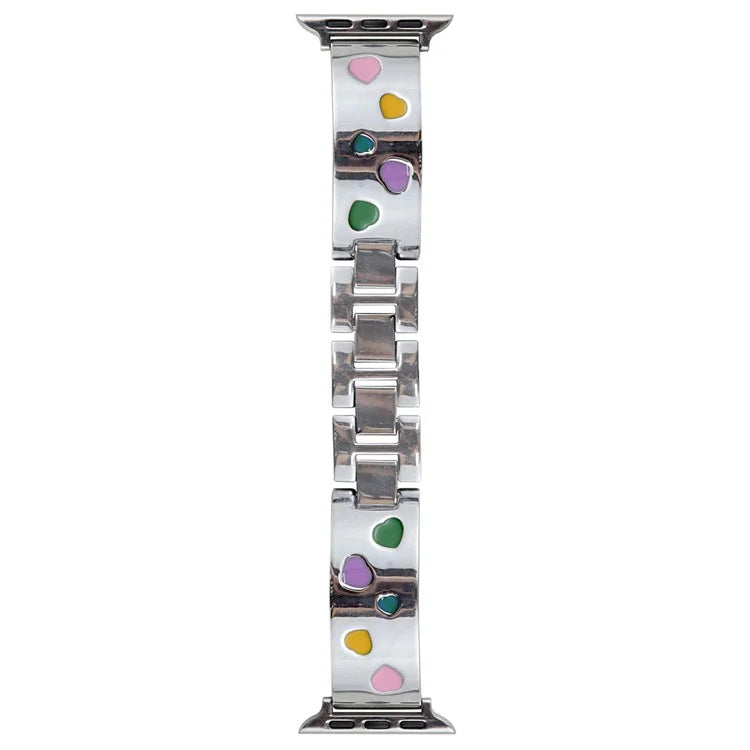 For Apple Watch 10 46mm / Ultra 2 / Ultra 49mm / 9 8 7 45mm / SE (2023) SE (2022) SE 6 5 4 44mm / 3 2 1 42mm Epoxy Heart Pattern Metal Strap