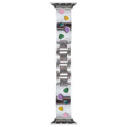 For Apple Watch 10 46mm / Ultra 2 / Ultra 49mm / 9 8 7 45mm / SE (2023) SE (2022) SE 6 5 4 44mm / 3 2 1 42mm Epoxy Heart Pattern Metal Strap