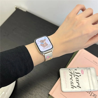 For Apple Watch 10 46mm / Ultra 2 / Ultra 49mm / 9 8 7 45mm / SE (2023) SE (2022) SE 6 5 4 44mm / 3 2 1 42mm Epoxy Heart Pattern Metal Strap