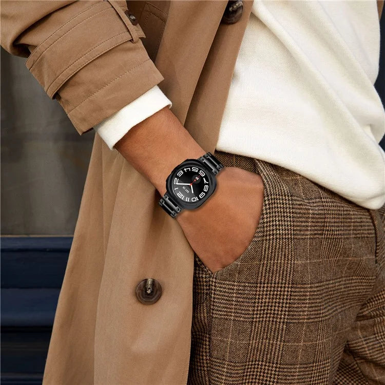 For Samsung Galaxy Watch Ultra 47mm Stainless Steel Watch Strap Buckle Design Wrist Band - Black