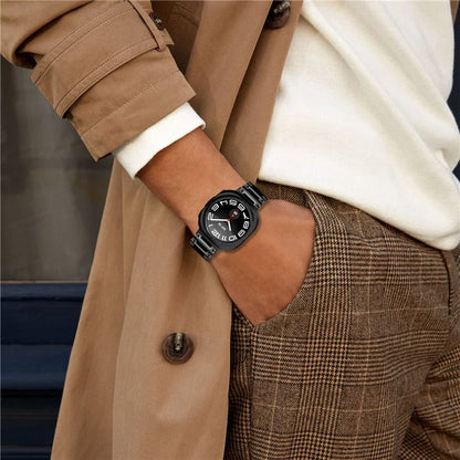 For Samsung Galaxy Watch Ultra 47mm Stainless Steel Watch Strap Buckle Design Wrist Band - Black