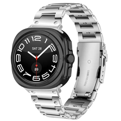 For Samsung Galaxy Watch Ultra 47mm Stainless Steel Watch Strap Buckle Design Wrist Band - Silver
