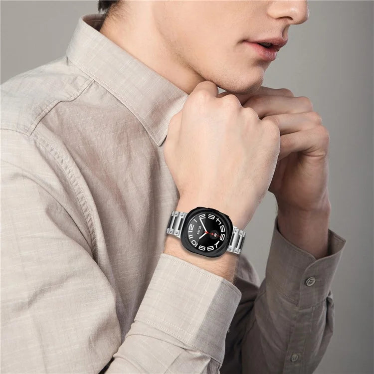 For Samsung Galaxy Watch Ultra 47mm Stainless Steel Watch Strap Buckle Design Wrist Band - Silver