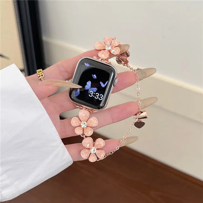 For Apple Watch 10 46mm / Ultra 2 / Ultra 49mm / 9 8 7 45mm / SE (2023) SE (2022) SE 6 5 4 44mm / 3 2 1 42mm Flower Chain Strap