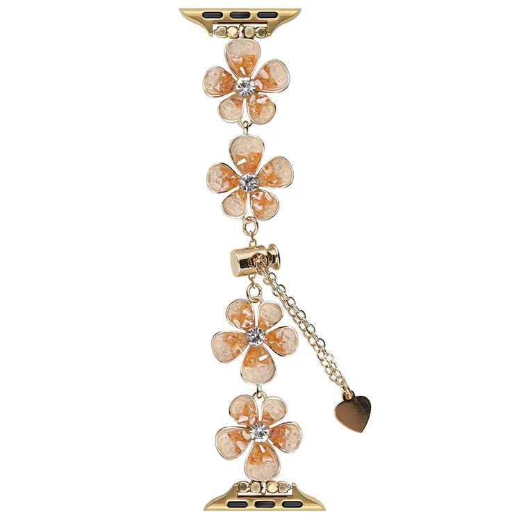 For Apple Watch Series 10 42mm / 9 8 7 41mm / SE (2023) SE (2022) SE 6 5 4 40mm / 3 2 1 38mm Flower Chain Strap Zinc Alloy Band