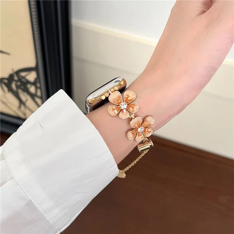 For Apple Watch Series 10 42mm / 9 8 7 41mm / SE (2023) SE (2022) SE 6 5 4 40mm / 3 2 1 38mm Flower Chain Strap Zinc Alloy Band