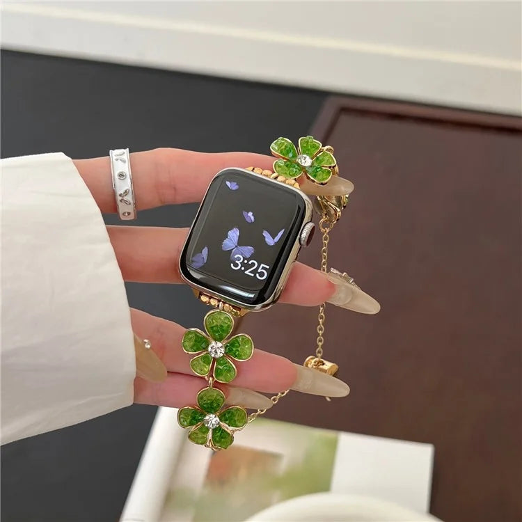 For Apple Watch Series 10 42mm / 9 8 7 41mm / SE (2023) SE (2022) SE 6 5 4 40mm / 3 2 1 38mm Flower Chain Strap Zinc Alloy Band