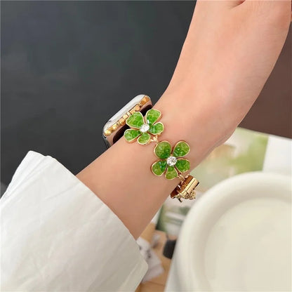 For Apple Watch Series 10 42mm / 9 8 7 41mm / SE (2023) SE (2022) SE 6 5 4 40mm / 3 2 1 38mm Flower Chain Strap Zinc Alloy Band