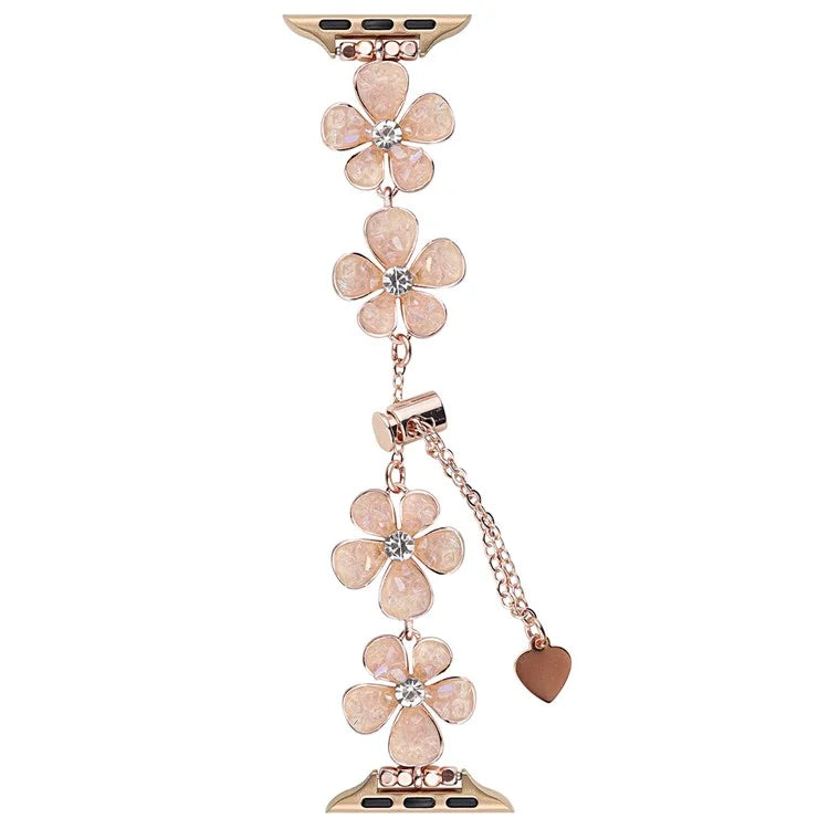 For Apple Watch Series 10 42mm / 9 8 7 41mm / SE (2023) SE (2022) SE 6 5 4 40mm / 3 2 1 38mm Flower Chain Strap Zinc Alloy Band
