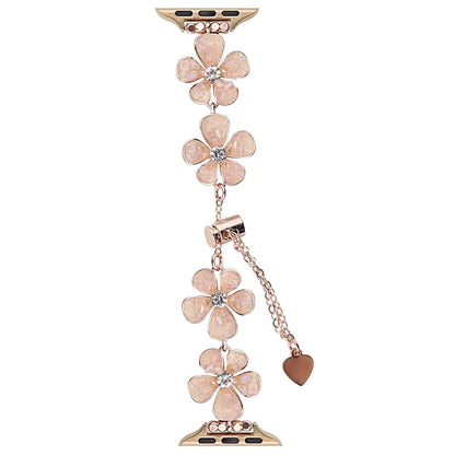 For Apple Watch Series 10 42mm / 9 8 7 41mm / SE (2023) SE (2022) SE 6 5 4 40mm / 3 2 1 38mm Flower Chain Strap Zinc Alloy Band